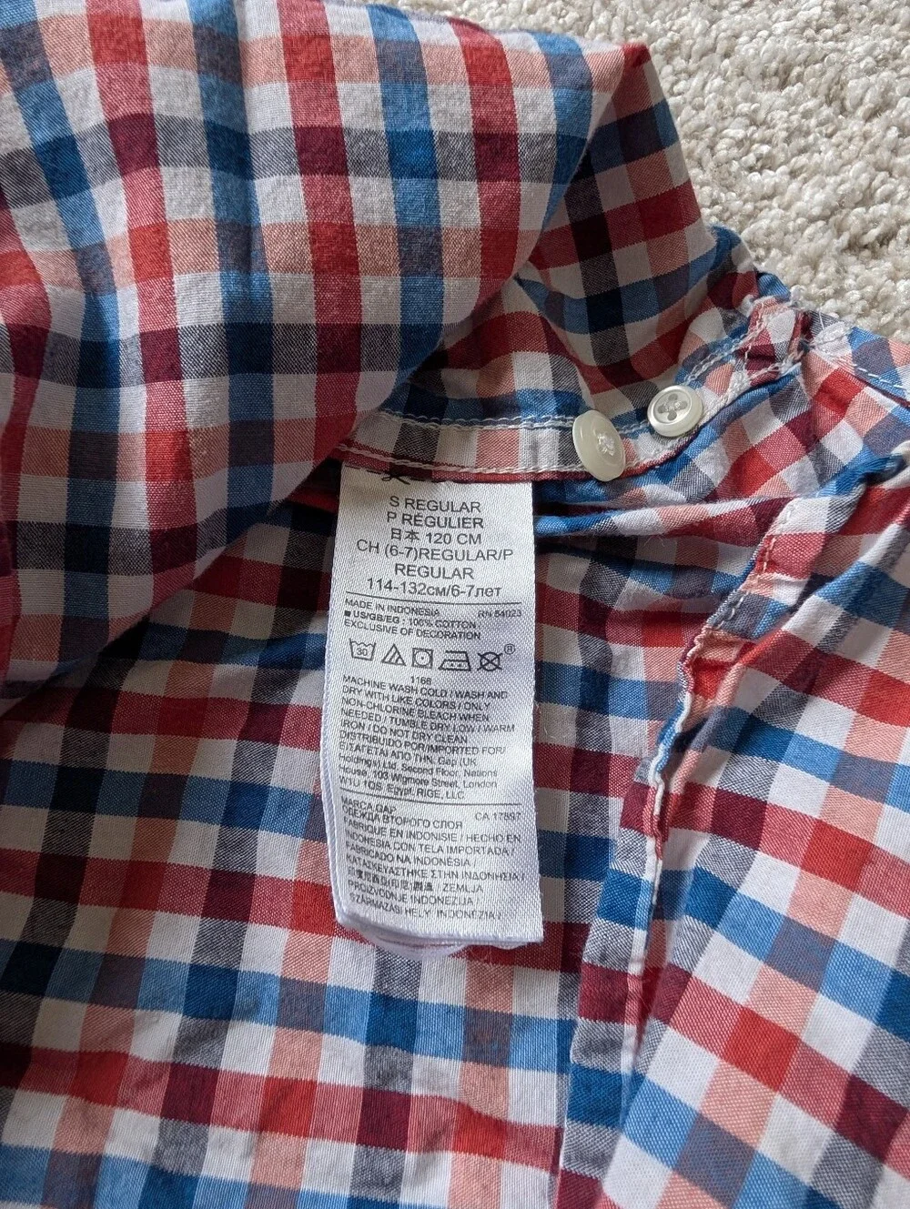 GAP Boys Checked Button-Down Long Sleeve Shirt - Size 6/7